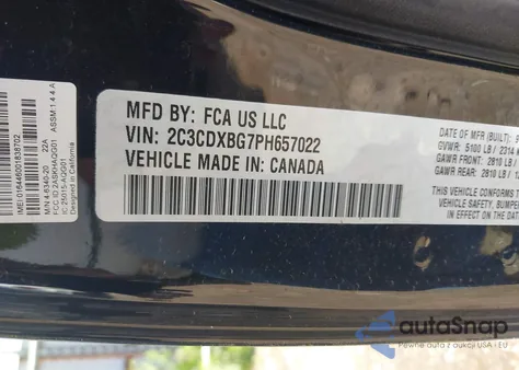 2023 Dodge Charger Sxt из США, поврежденный, VIN 2C3CDXBG7PH657022